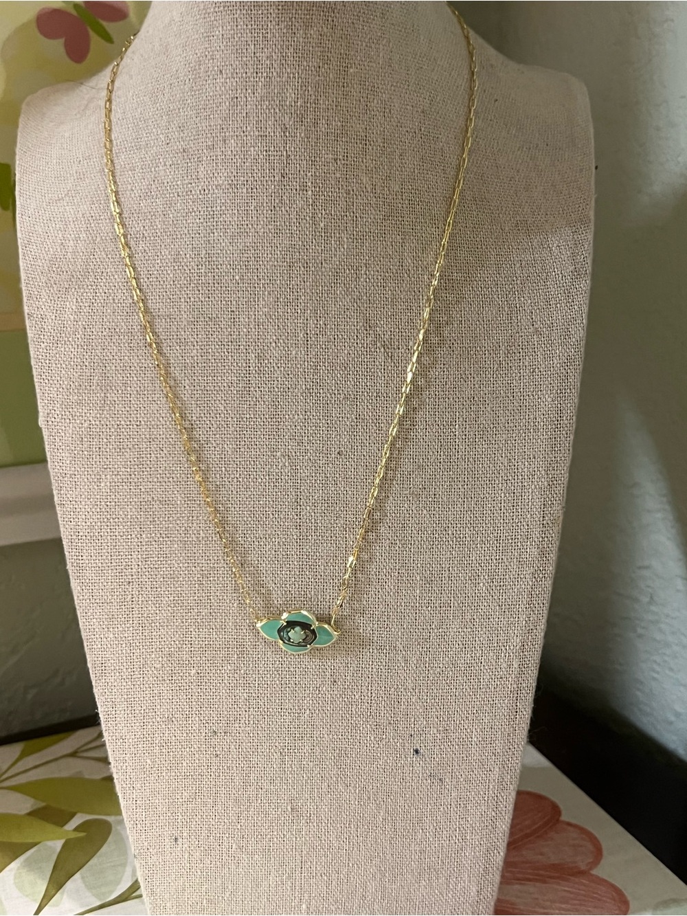 NWT Kendra Scott Abbie Sea Green & Gold Necklace Mint Green Eye Pendant #KSNK